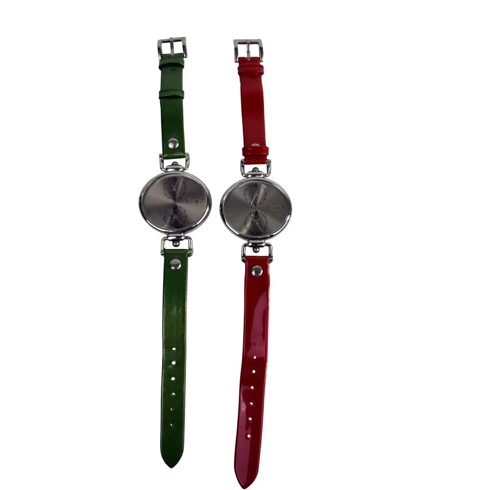 Beijo Dual Dial Watch Set of 2 Watches Green and Red Straps Japanese Movement